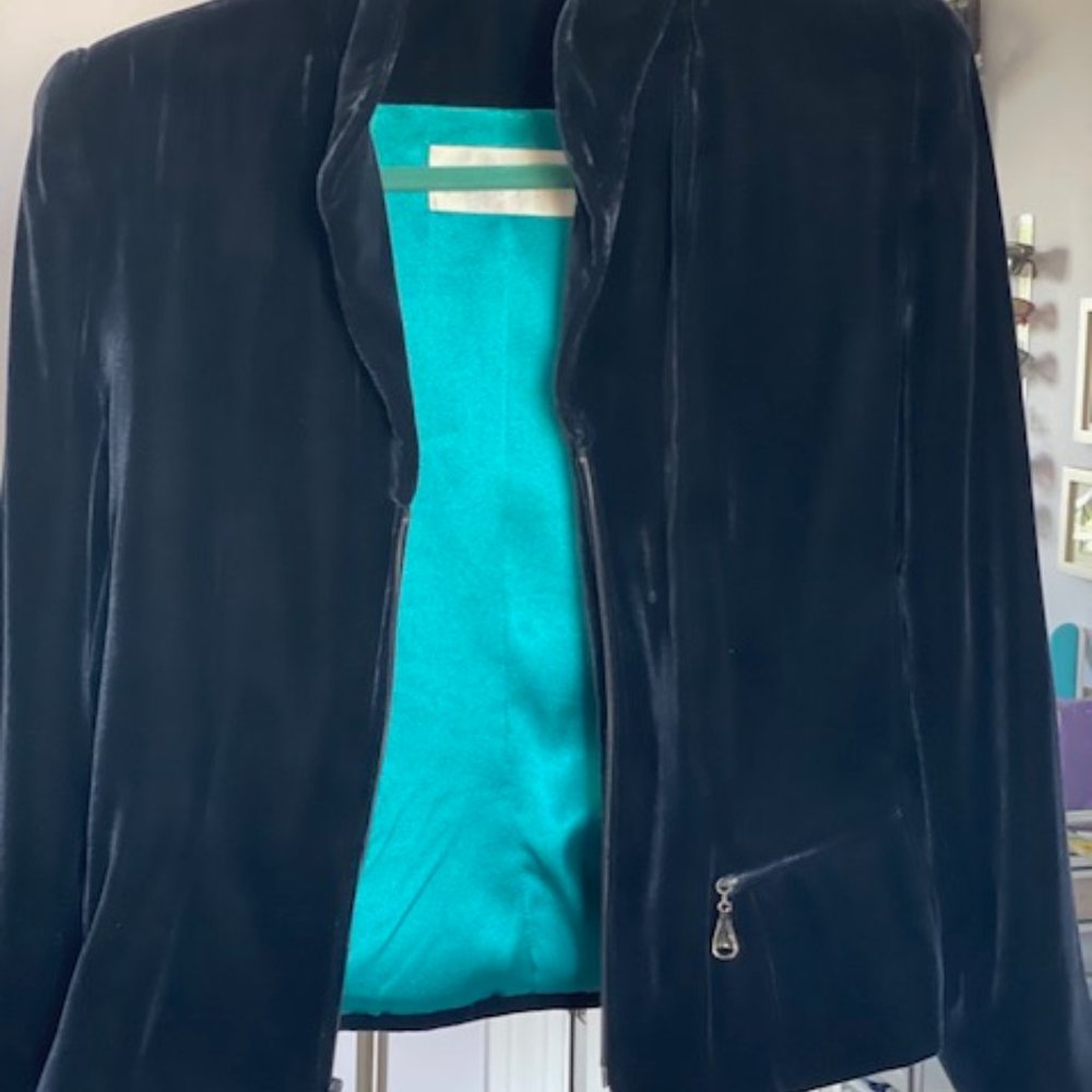 Vintage silk and rayon velvet midnight blue petite jacket